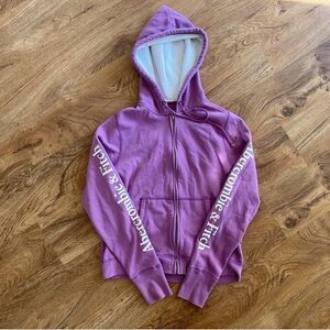 Purple Y2K Preppy Abercrombie & Fitch zip-up hoodie with waffle knit hood